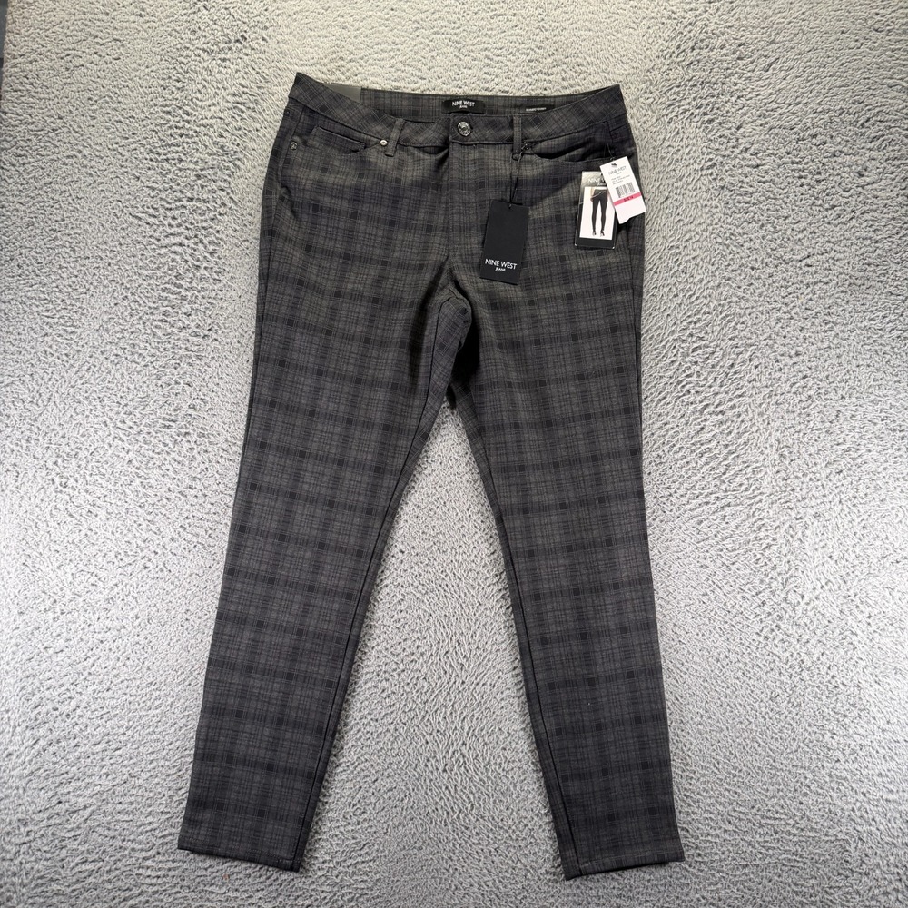 Nine West Gramercy Jeans Womens 14 Gray Plaid Polyester Skinny Workwear Stretch